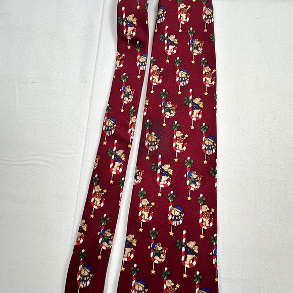 Christmas Tie Necktie Holiday Teddy Bear Candy Cane Silk by Croft and‎ Barrow - Picture 4 of 10